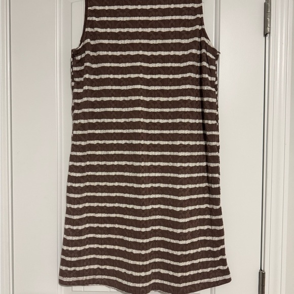 New Doe & Rae Sheath Dress Brown Striped Mini V Neck Sleeveless Buttons Medium - Picture 4 of 5